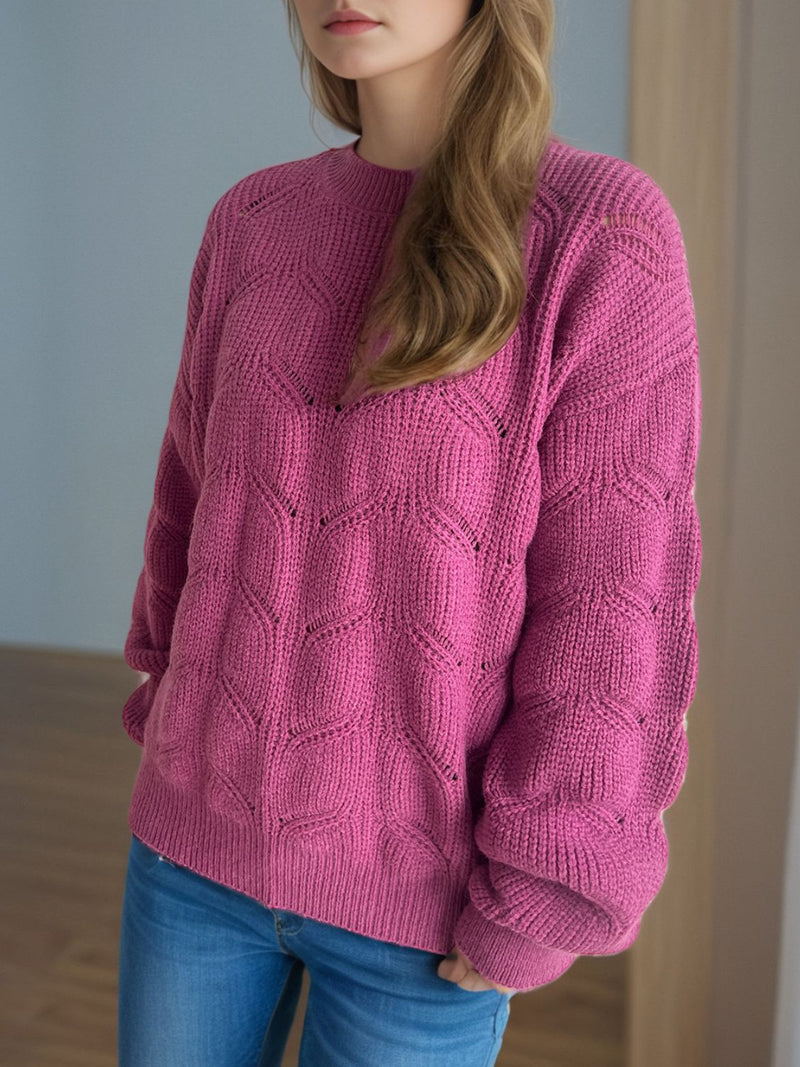 Openwork Round Neck Dropped Shoulder Sweater