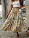 Full Size Tiered Smocked Printed High Waist Skirt