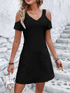 Eyelet V-Neck Cold Shoulder Mini Dress