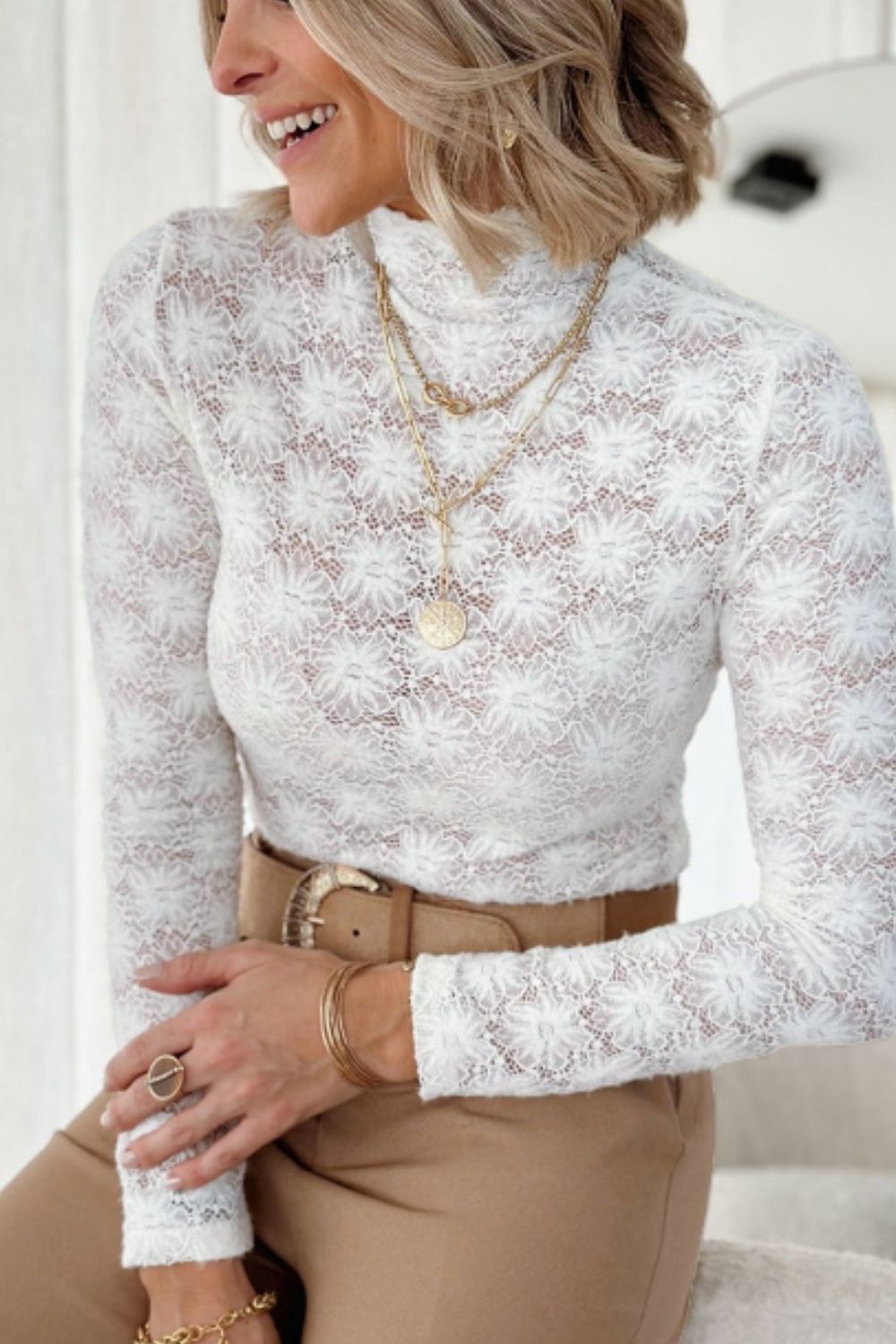 Mock Neck Long Sleeve Lace Top