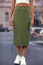 Drawstring Slit Skirt with Pockets