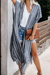 Striped Open Front Longline Cover Up