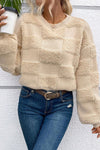 Checkered Round Neck Dropped Shoulder Sweater