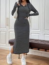 Drawstring Striped Long Sleeve Hooded Dress