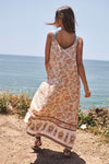 Floral Border Printed V-Neck Sleeveless Maxi Dress