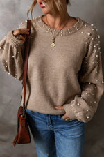 Pearl Detail Round Neck Long Sleeve Sweater