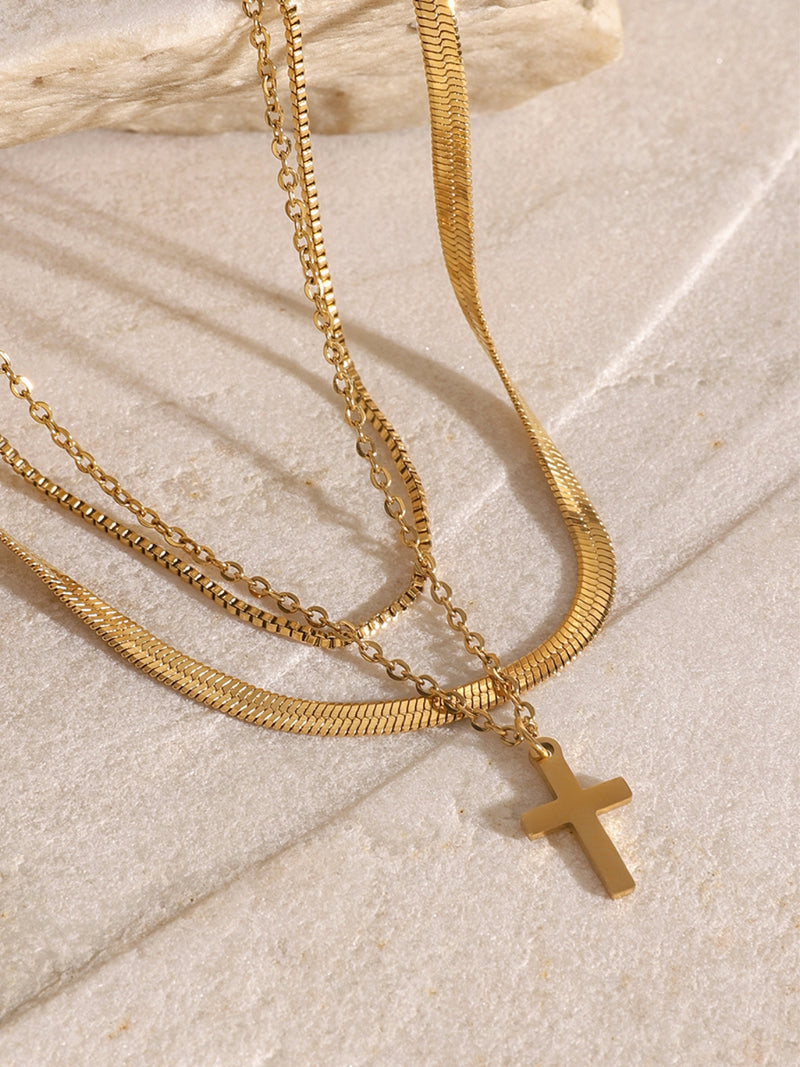 18K Gold-Plated Three-Layered Cross Necklace