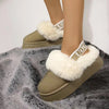 Plush Platform Slippers with Letter Strap