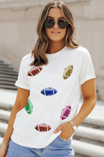 Sequin Football Round Neck Short Sleeve T-Shirt