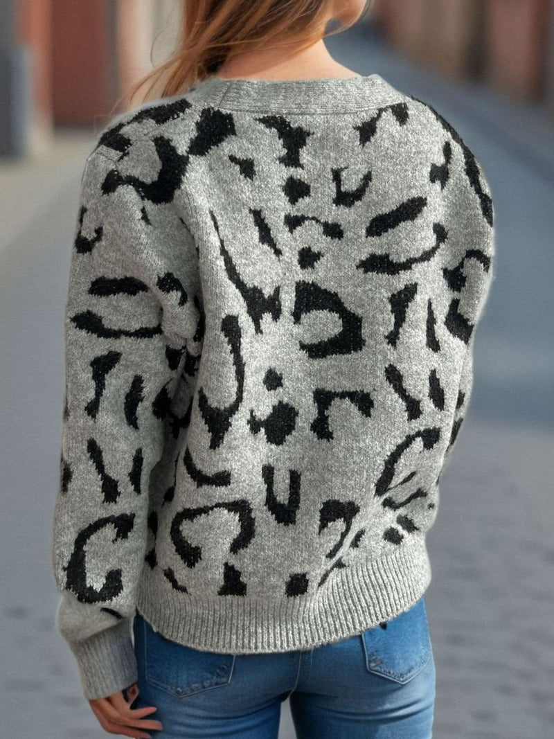 Leopard V-Neck Button Up Cardigan