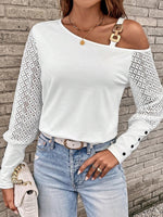 Asymmetrical Neck Lace Long Sleeve T-Shirt