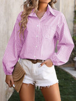 Striped Pocketed Button Up Long Sleeve Shirt
