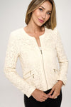 Jacket vegan leather edged lace blazer jacket