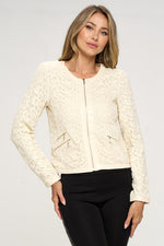 Jacket vegan leather edged lace blazer jacket
