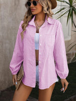 Striped Pocketed Button Up Long Sleeve Shirt