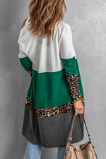 Leopard Color Block Open Front Longline Cardigan