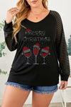 Plus Size MERRY CHRISTMAS Striped Long Sleeve T-Shirt