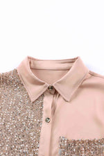 Sequin Button Front High-Low Shirt Dress