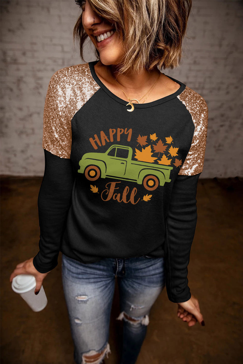 HAPPY FALL Graphic Sequin T-Shirt