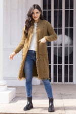 Fringe Trim Open Front Cardigan with Pockets