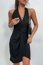 Asymmetrical Ribbed Ruched Halter Neck Dress - Online Exclusive