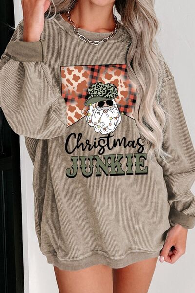 CHRISTMAS JUNKIE Ribbed Round Neck Sweatshirt
