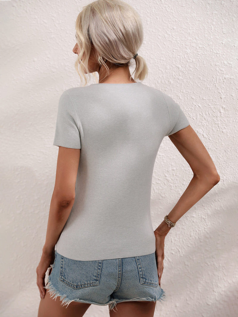 Cutout Round Neck Short Sleeve Knit Top