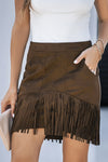 Fringe Detail Zip-Back Skirt with Pockets