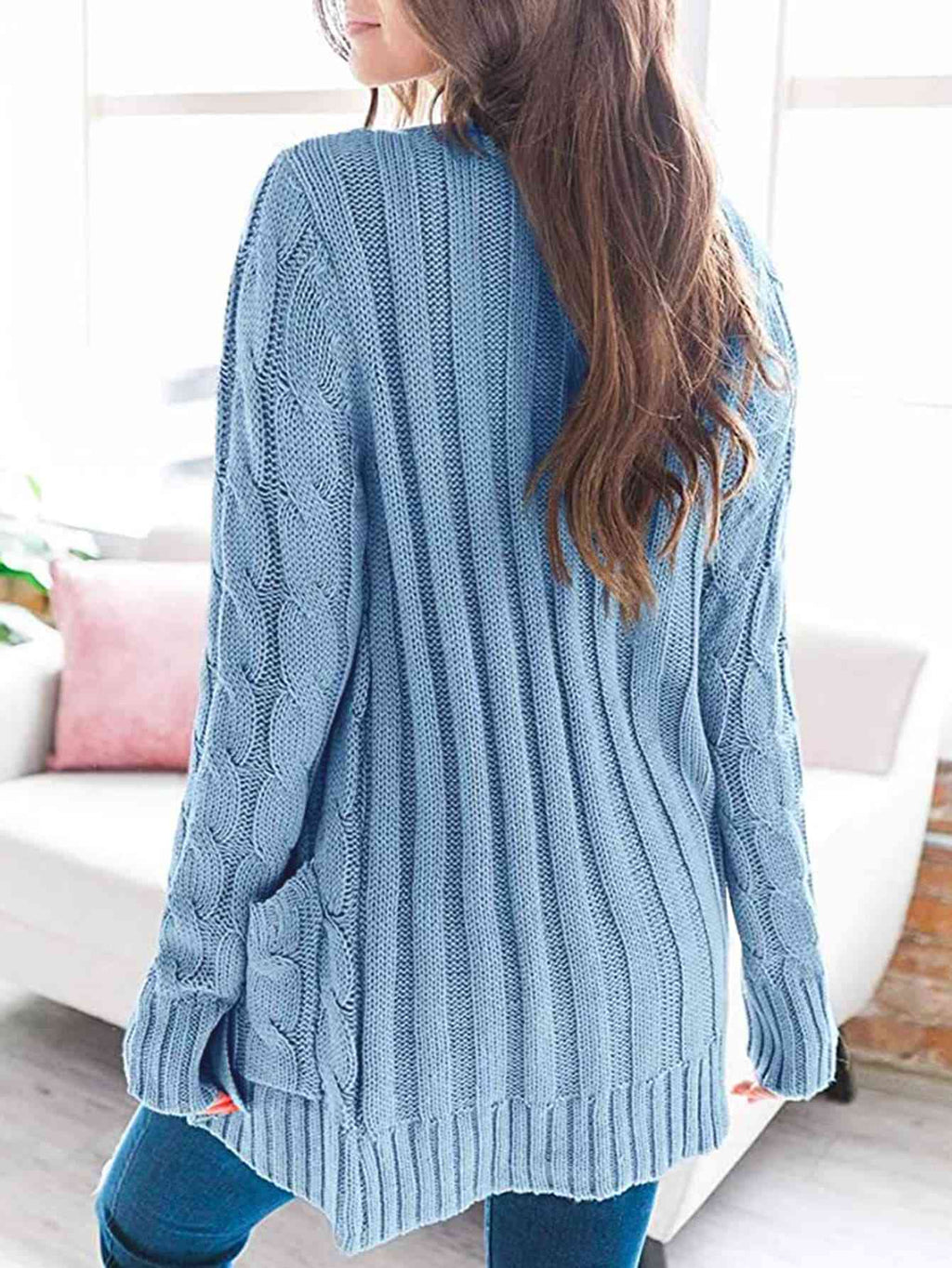 Cable-Knit Buttoned Cardigan with Pockets