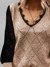 Lace Decor V Neck Two Tone Sweater